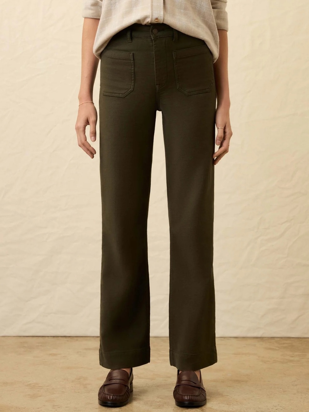 Faherty Forest Olive Cotton Blend Stretch Terry Patch Pocket Pants Sz. 26